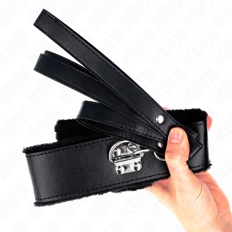 Collana con guinzaglio 116 cm con borchie in argento modello 4 nero regolabile 40-48 cm x 6 cm di Kink, immagine 5