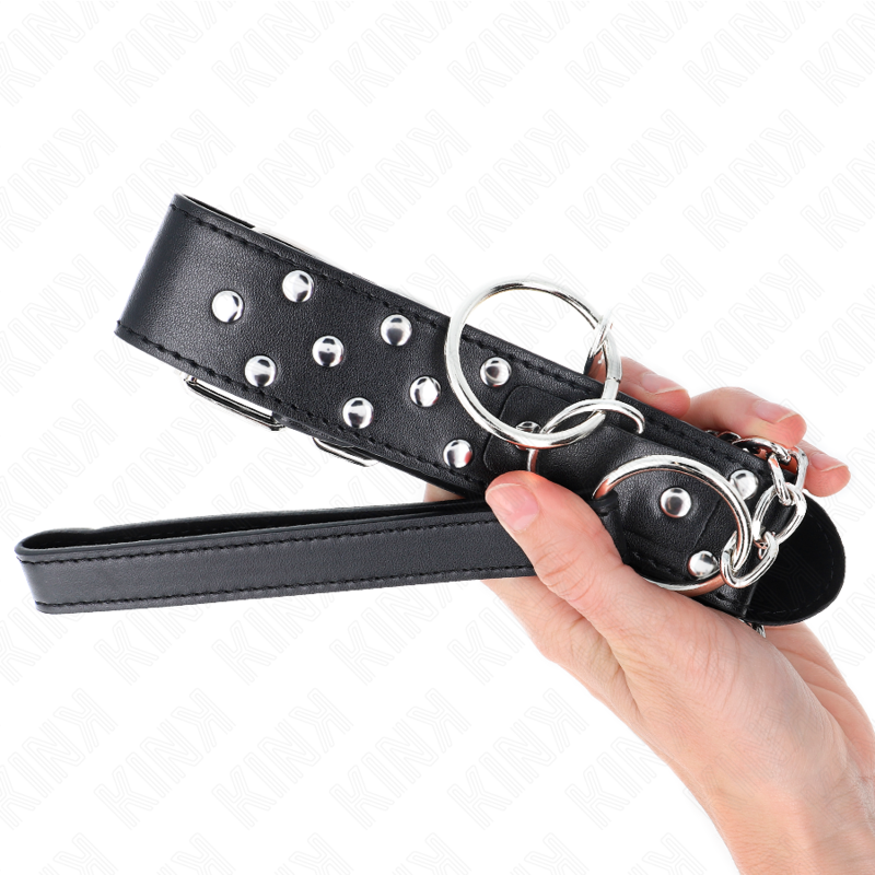 Collana con cinturino ad anello Rivetto con cintura 65 cm nero regolabile 36-50 cm x 3,8 cm di Kink, immagine 5