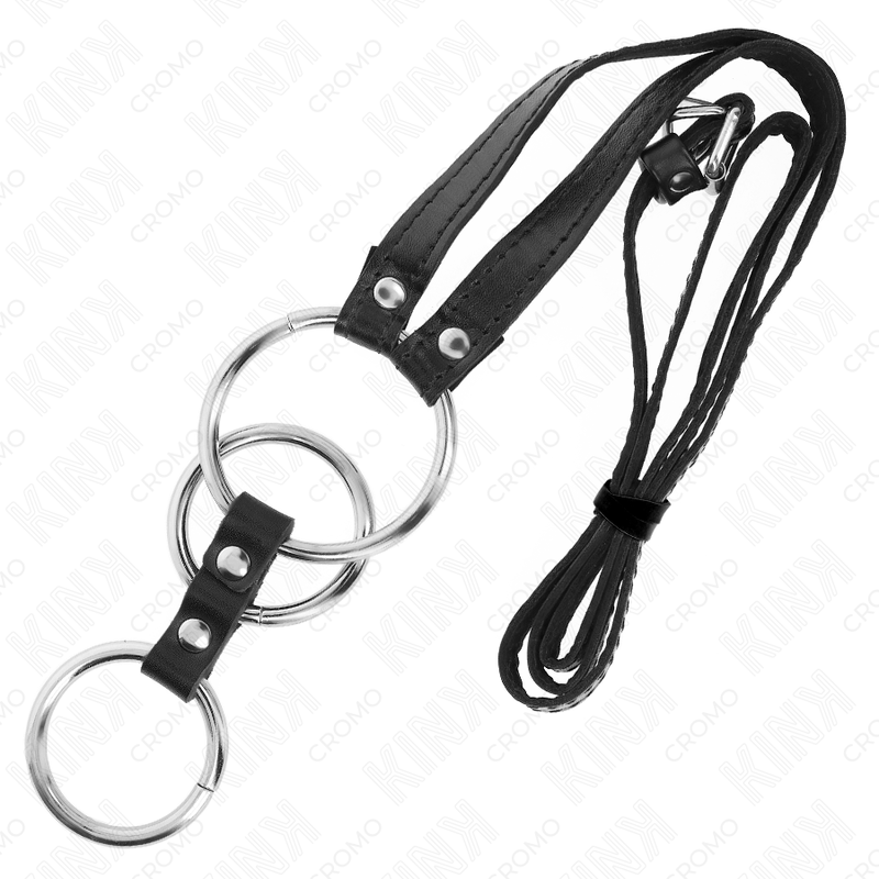 Anello per pene in metallo triplo da 3,8 cm a 5 cm con cintura in pelle 112 cm di Kink, immagine 4