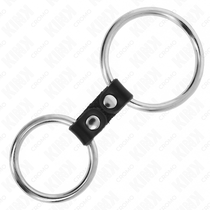 Anello per pene in metallo da 3,7 Doppio cm a 5 cm collegato con cinturino in pelle modello 2 di Kink, immagine 4
