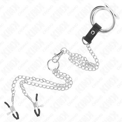 Anello per pene in metallo cromato triplo da 3,8 cm a 5 cm con catena in metallo da 26 cm e morsetti, immagine 5