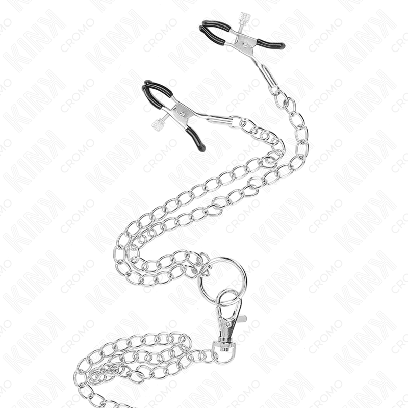 Anello per pene in metallo cromato triplo da 3 cm a 4,5 cm con catena in metallo da 26 cm e clip per capezzoli, immagine 4