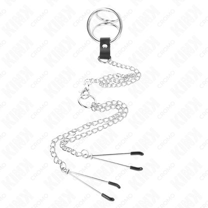 Anello per pene in metallo cromato triplo da 3,8 cm a 5 cm, catena in metallo da 26 cm e morsetti, immagine 3
