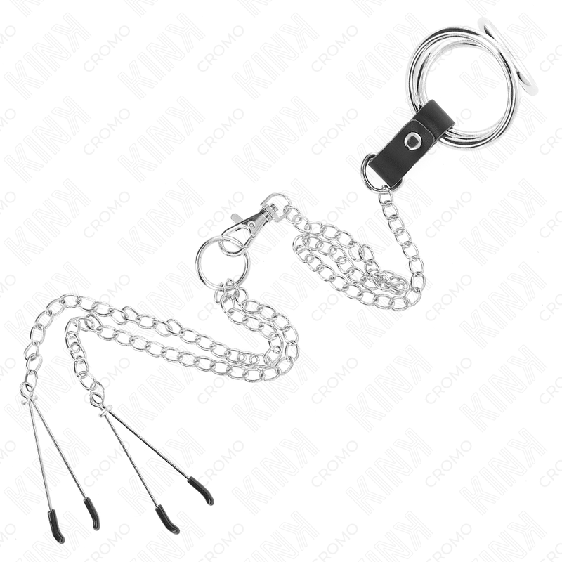 Anello per pene in metallo cromato triplo da 3,8 cm a 5 cm, catena in metallo da 26 cm e morsetti, immagine 5