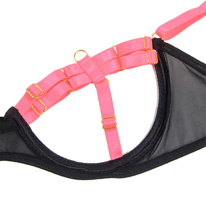 SUBBLIME - 955304 COMPLETO REGGISENO CON COLLANA E DETTAGLI GAMBA ROSA FLUO L/XL