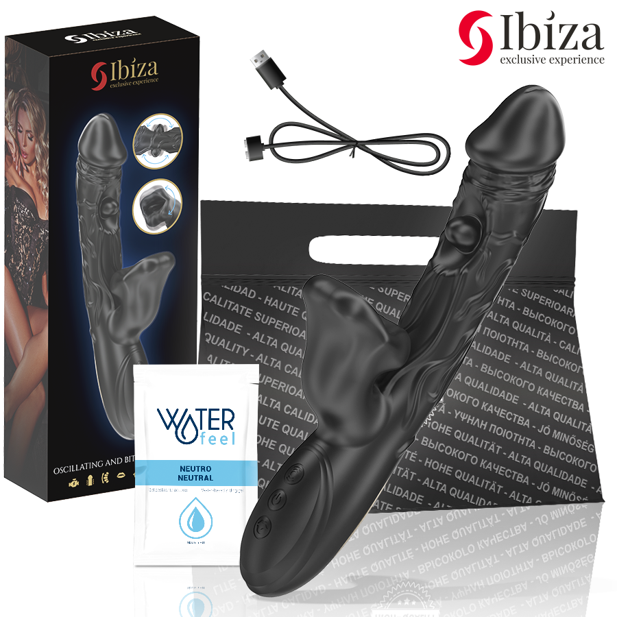 Vibratore e stimolatore clitorideo con effetto morso e rotazione di Ibiza
