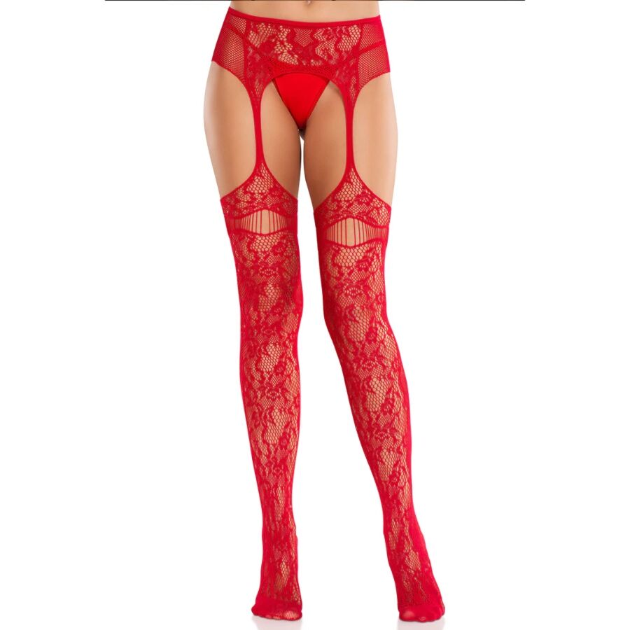 Calze in pizzo con giarrettiere rosse di Leg Avenue