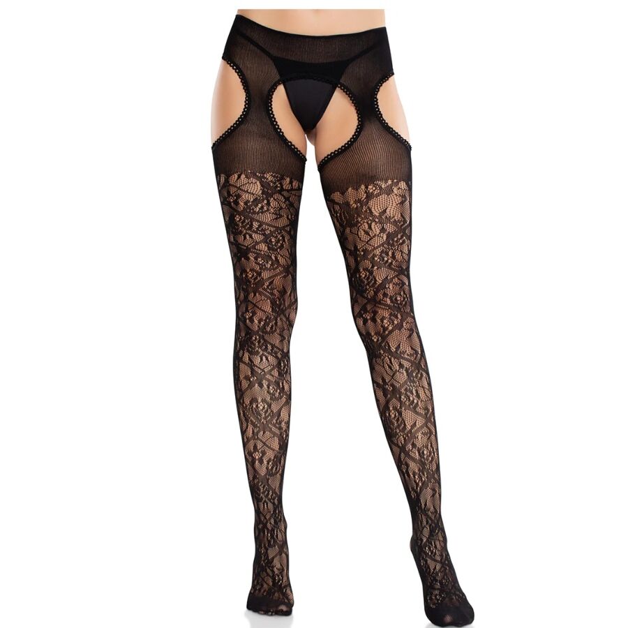 Calze in pizzo floreale con giarrettiere United black di Leg Avenue