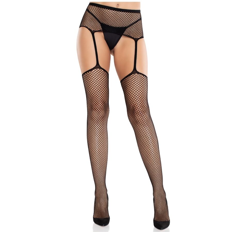 Calze in pizzo con croce e cintura reggicalze nere di Leg Avenue