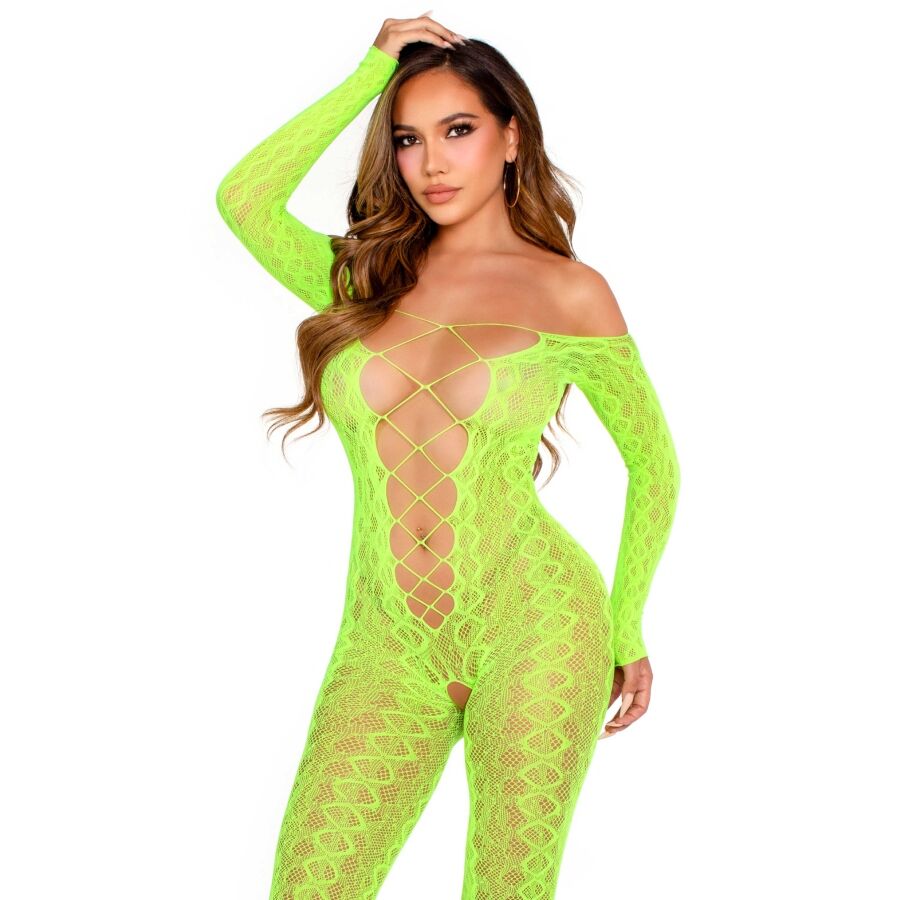 Bodystocking senza cavallo exotic Snake lace neon green di Leg Avenue