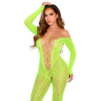 Bodystocking senza cavallo exotic Snake lace neon green di Leg Avenue