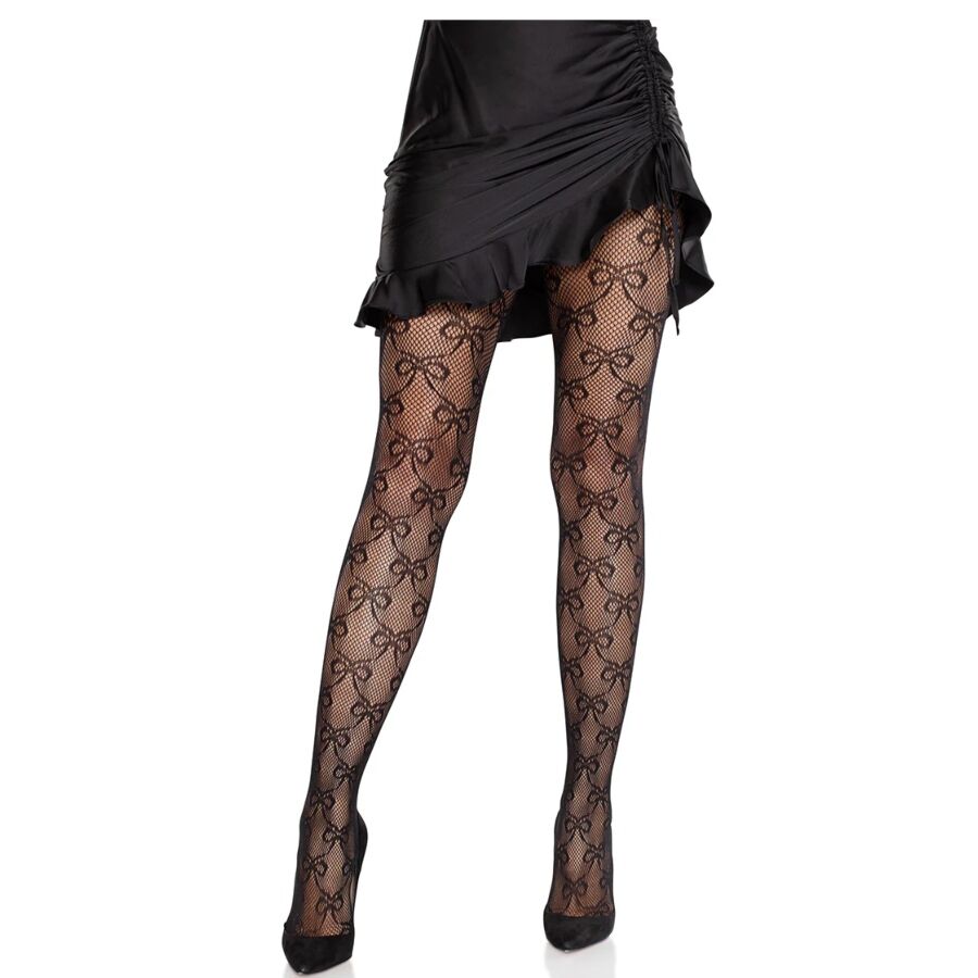 Collant a rete con fiocco nero di Leg Avenue