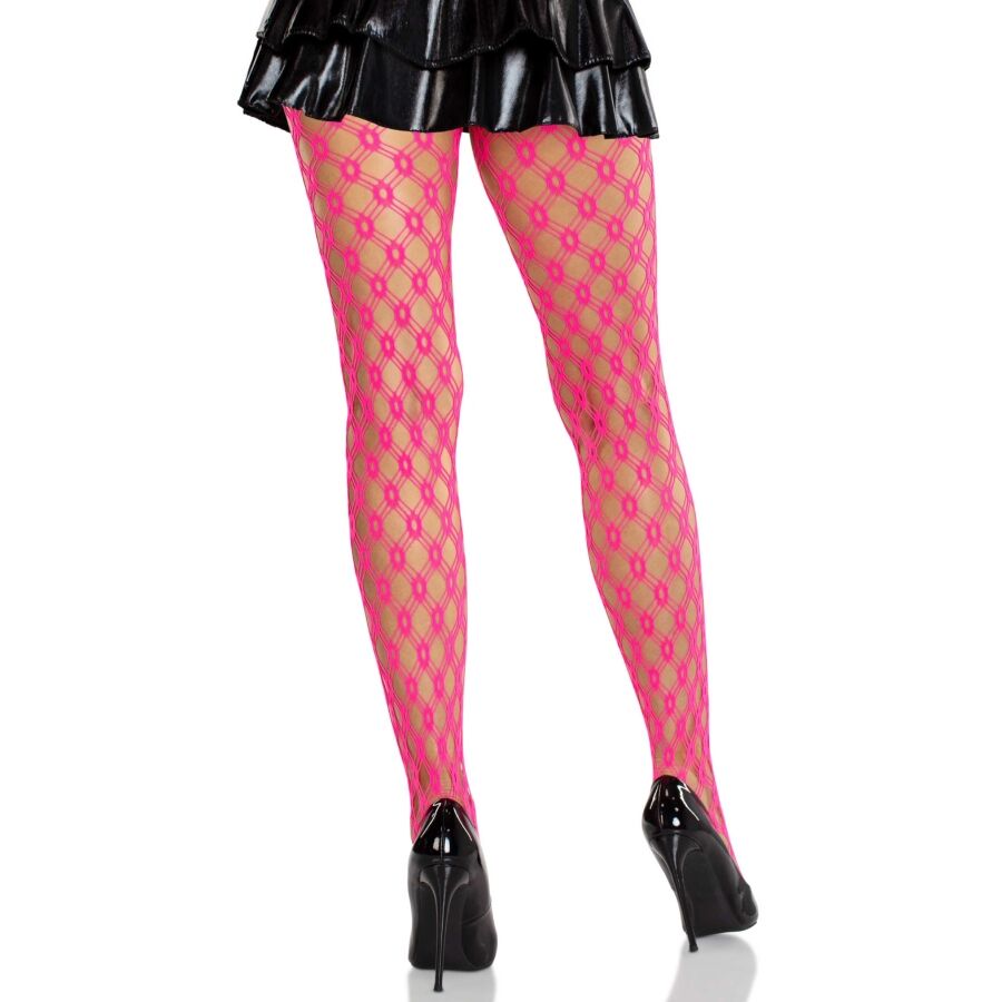 Collant in pizzo con occhielli rosa neon di Leg Avenue, immagine 2