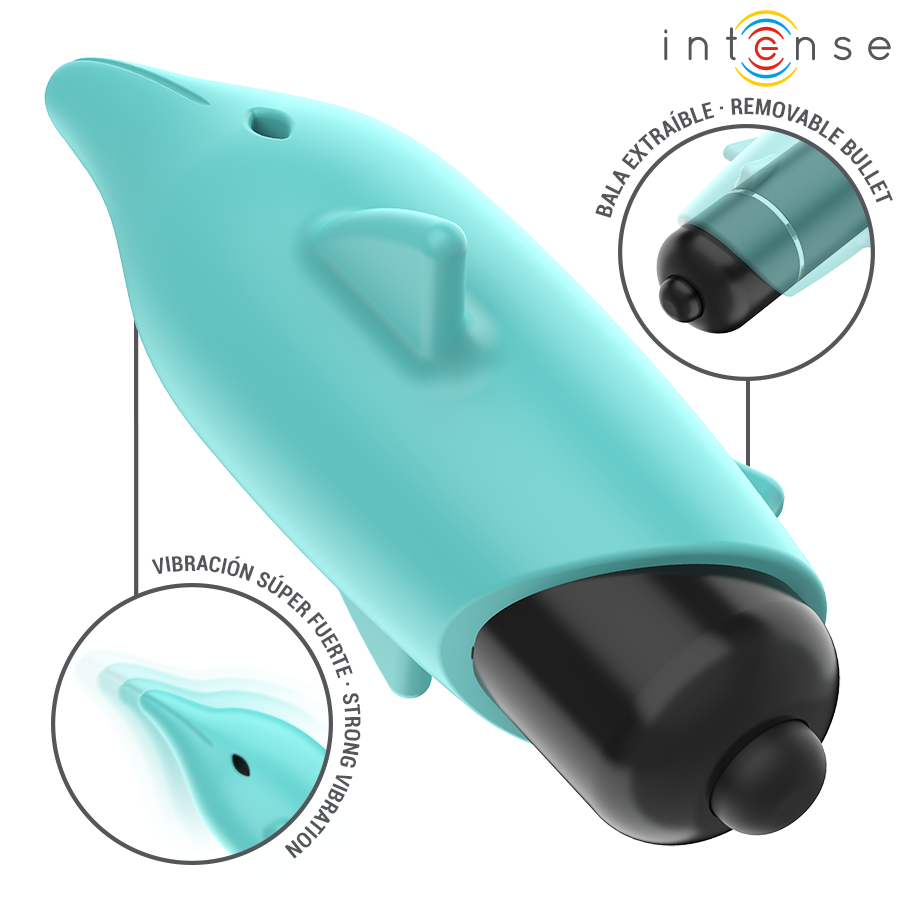 Bullet Echo vibrante delfino blu 8 x 4,7 cm di Intense, immagine 3