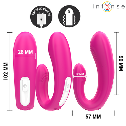 Stimolatore Janet dual e vibratore a forma di u con telecomando rosa di Intense, immagine 3
