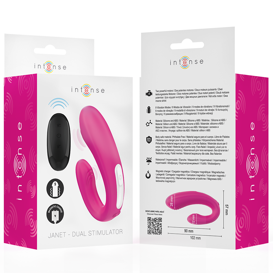 Stimolatore Janet dual e vibratore a forma di u con telecomando rosa di Intense, immagine 6
