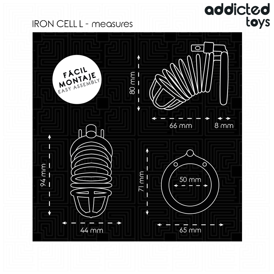 Gabbia per pene in metallo con cellule di ferro 5 cm taglia L di Addicted Toys Locked, immagine 5