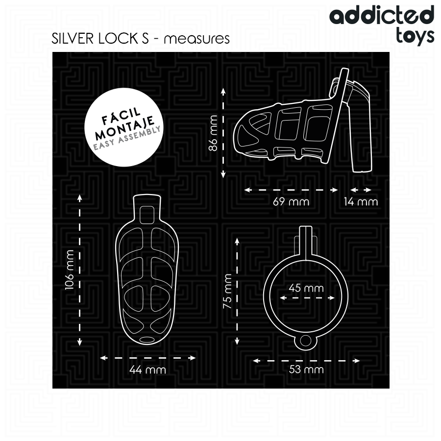 Gabbia per pene in metallo con bloccaggio argento taglia S di Addicted Toys Locked, immagine 5