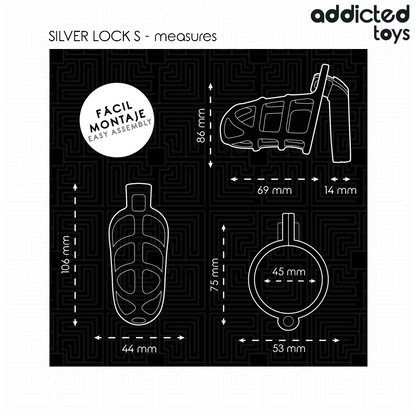 Gabbia per pene in metallo con bloccaggio argento taglia S di Addicted Toys Locked, immagine 5