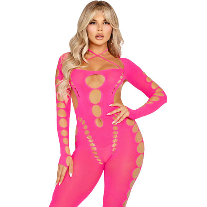Bodystocking rosa schiena aperta taglia unica di Leg Avenue, immagine 4