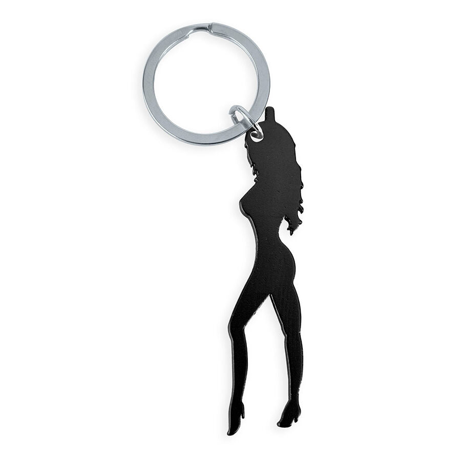 Portachiavi con silhouette femminile di colore nero con Apribirra di Diablo Picante