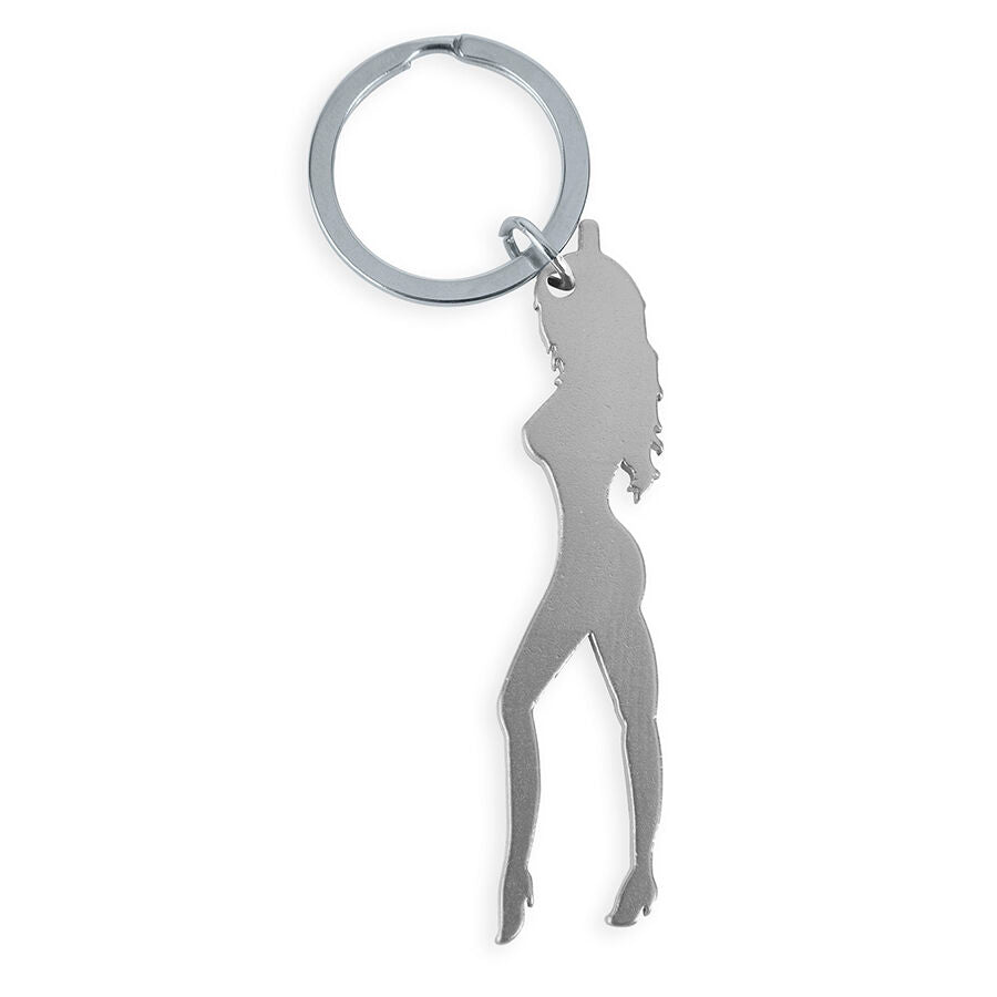 Portachiavi con silhouette femminile color argento con Apribirra di Diablo Picante