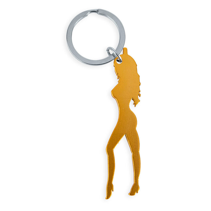 Portachiavi con silhouette femminile color oro con Apribirra di Diablo Picante