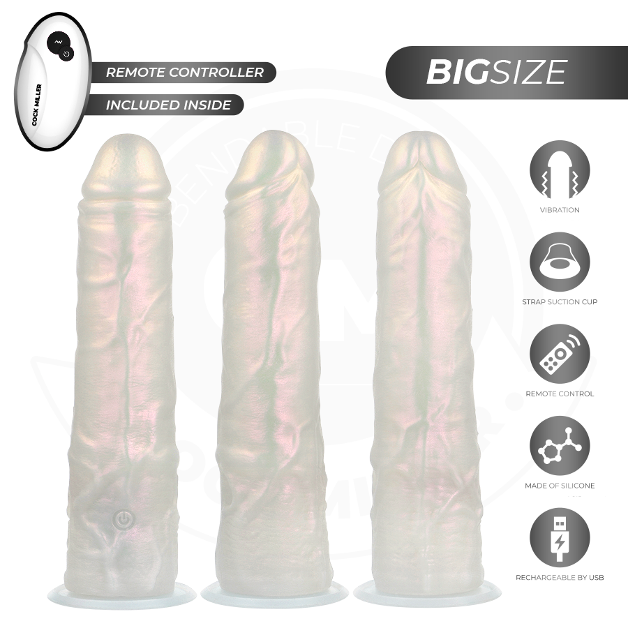 Dildo con ventosa, luci e vibrazione con telecomando bianco 21,5 cm, immagine 3