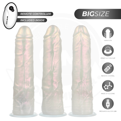 Dildo con ventosa, luci e vibrazione con telecomando bianco 21,5 cm, immagine 3