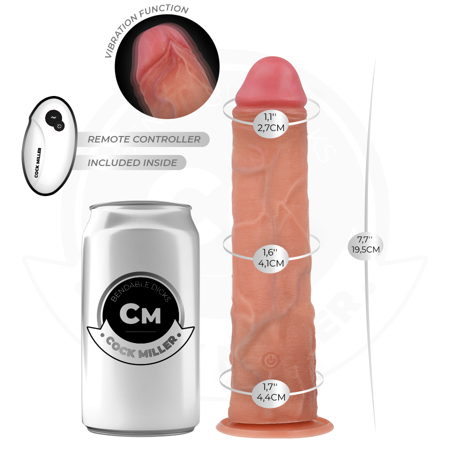 Dildo realistico con ventosa e vibrazione telecomando 19,5 cm, immagine 3