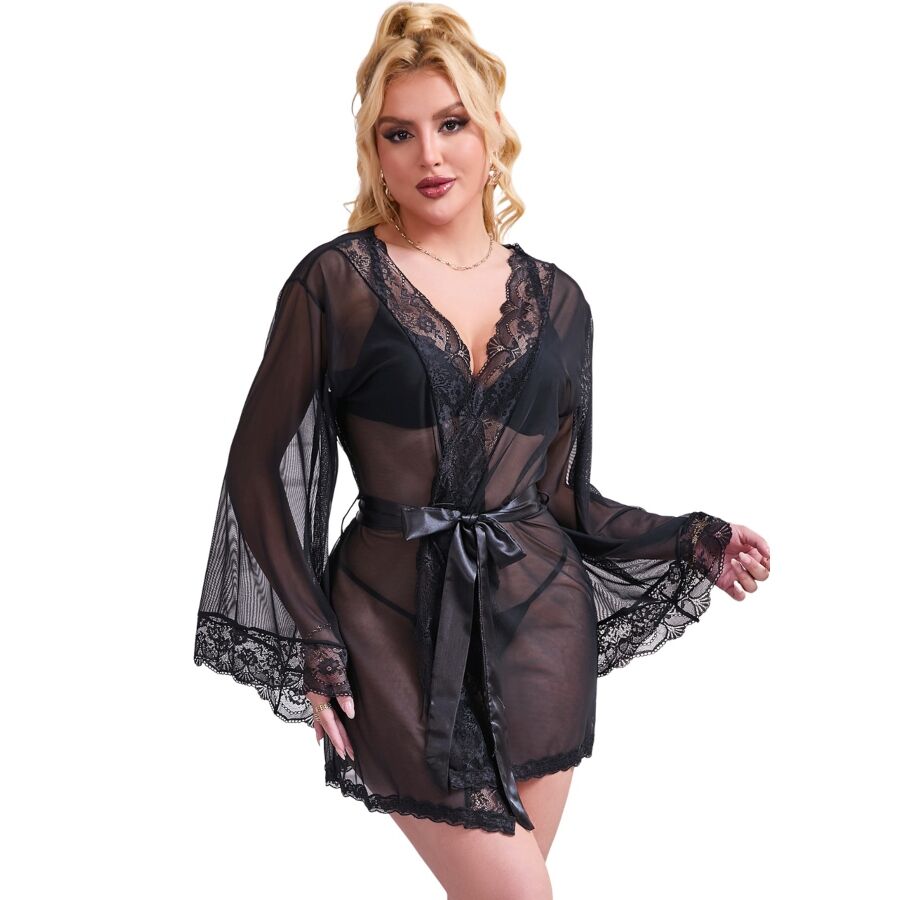 Vestaglia in tessuto trasparente con dettagli in pizzo nero L/XL di Subblime