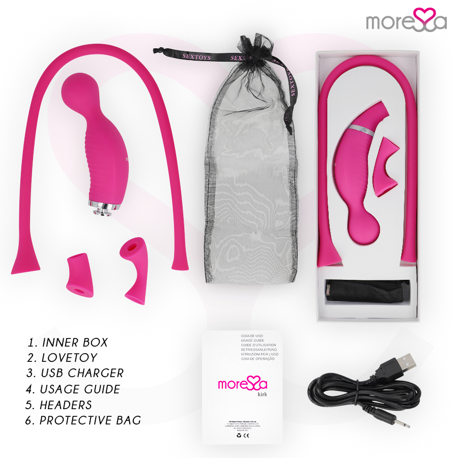 Succhia clitoride Kirk duo e massaggiatore Multi-performance in silicone premium ricaricabile di Moressa, immagine 6