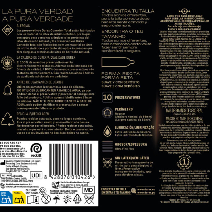 Preservativi total connection XL ultra fine plus senza lattice 10 unità di Durex, immagine 5