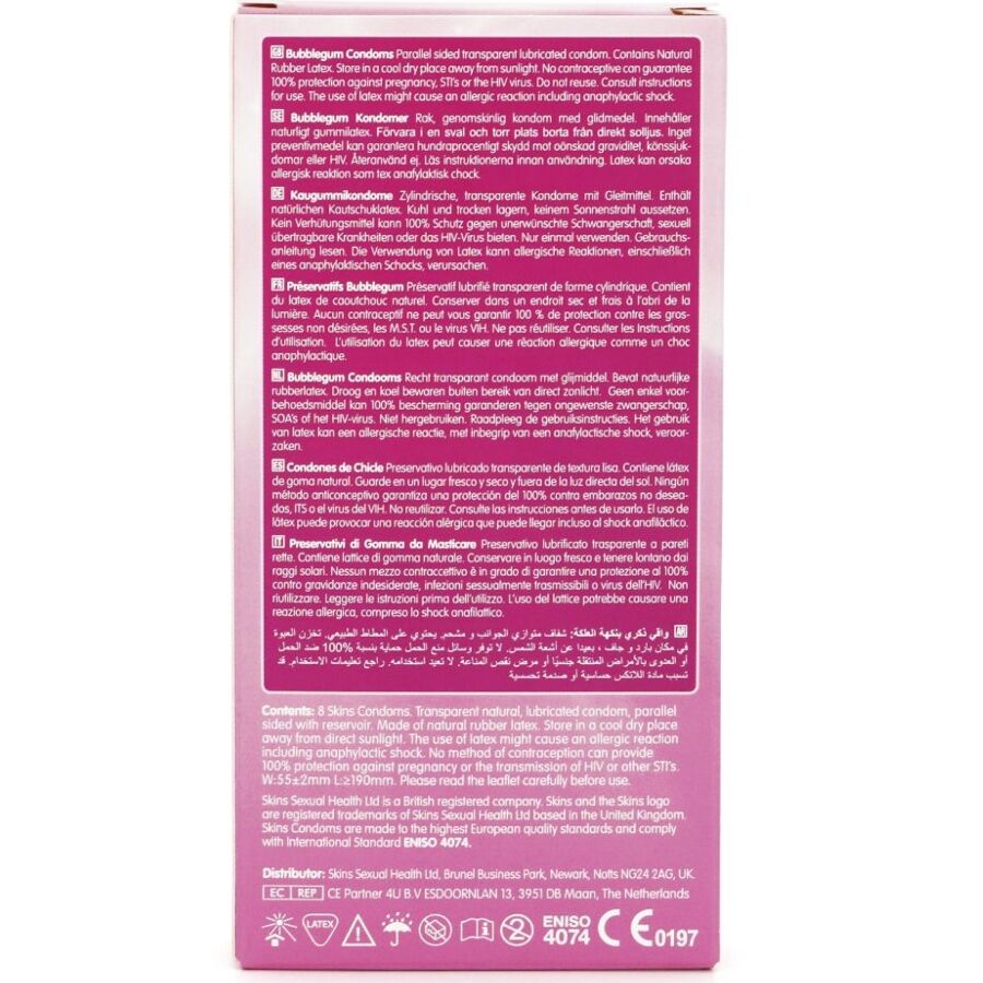 Preservativi bubblegum premium confezione da 8 di Skins, immagine 4