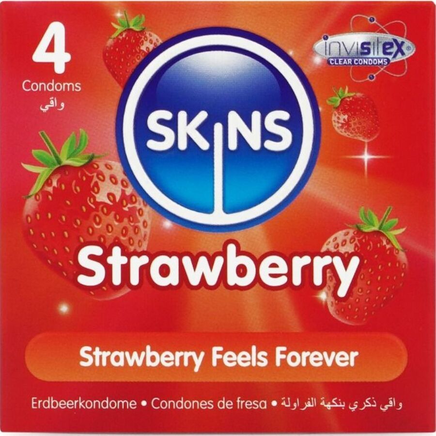Preservativi premium alla fragola confezione da 4 di Skins
