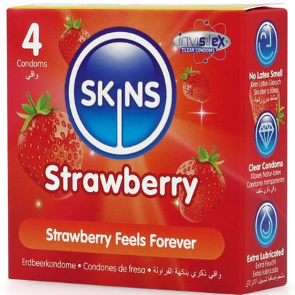 Preservativi premium alla fragola confezione da 4 di Skins, immagine 2