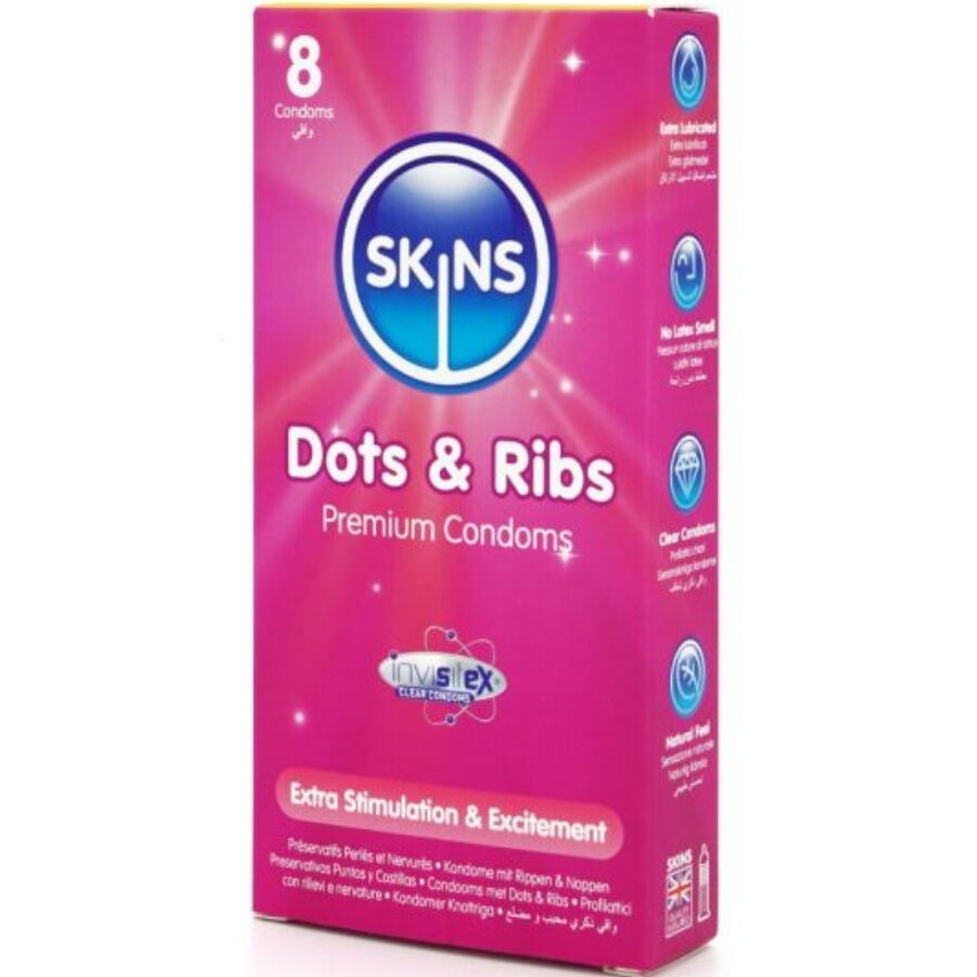 Dots & ribs premium Condoms confezione da 8 di Skins, immagine 2