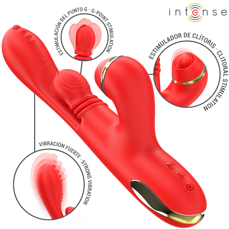 Stimolatore clitorideo Katy multifunzione 4 testine intercambiabili rosso di Intense, immagine 4