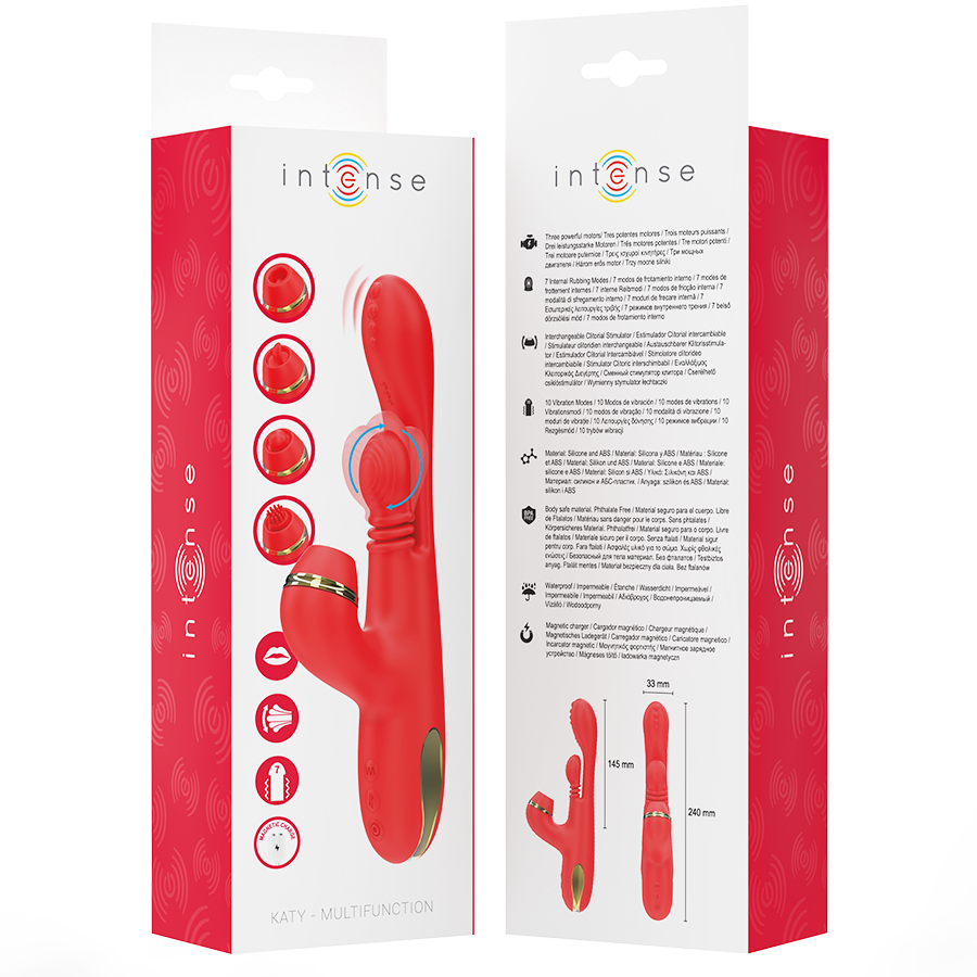 Stimolatore clitorideo Katy multifunzione 4 testine intercambiabili rosso di Intense, immagine 9