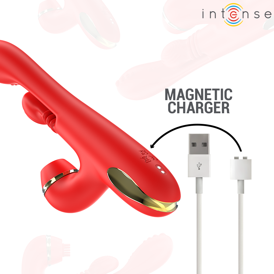 Stimolatore clitorideo Katy multifunzione 4 testine intercambiabili rosso di Intense, immagine 8