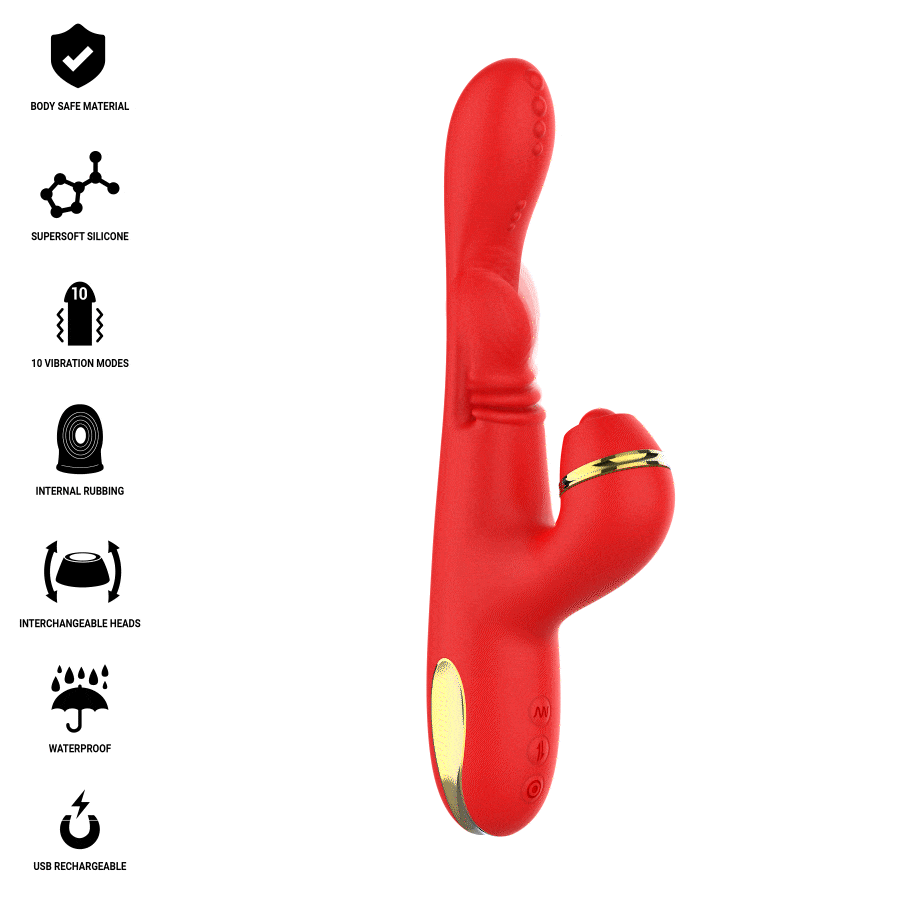 Stimolatore clitorideo Katy multifunzione 4 testine intercambiabili rosso di Intense, immagine 2
