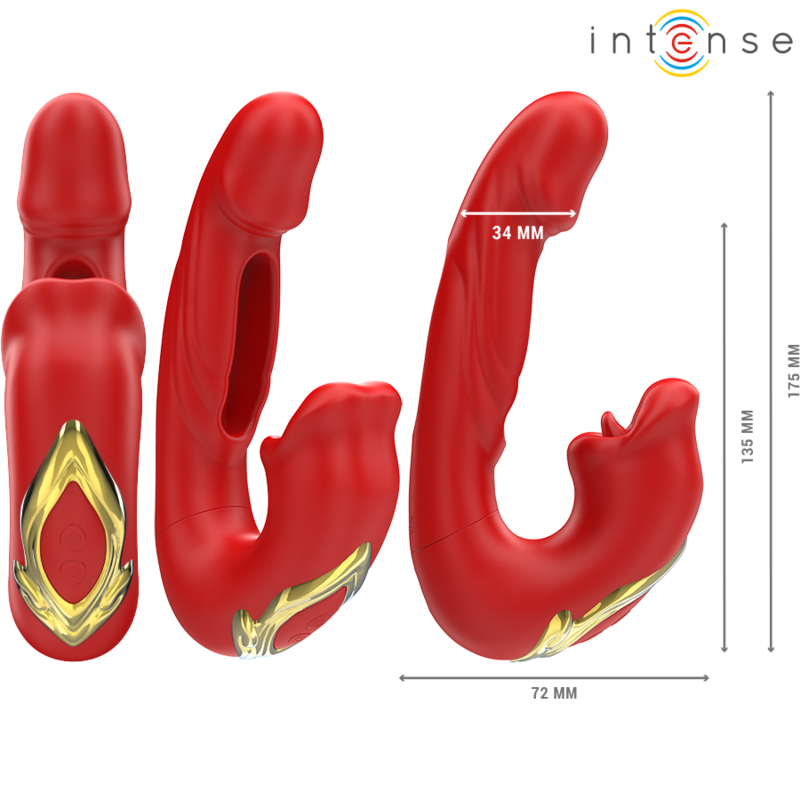Vibratore con bocca Nathy doppio stimolante multifunzione rosso di Intense, immagine 3