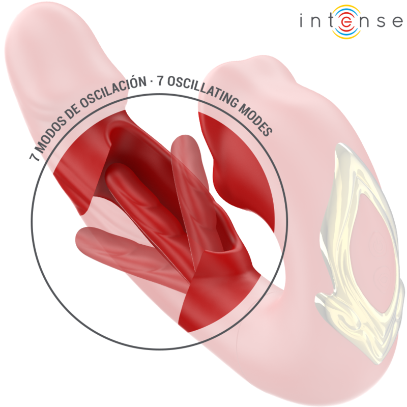 Vibratore con bocca Nathy doppio stimolante multifunzione rosso di Intense, immagine 4