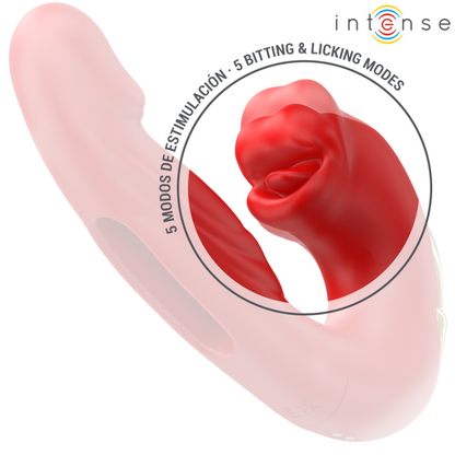 Vibratore con bocca Nathy doppio stimolante multifunzione rosso di Intense, immagine 5
