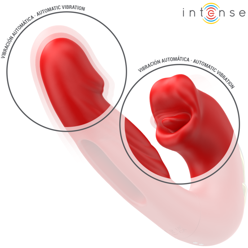 Vibratore con bocca Nathy doppio stimolante multifunzione rosso di Intense, immagine 6