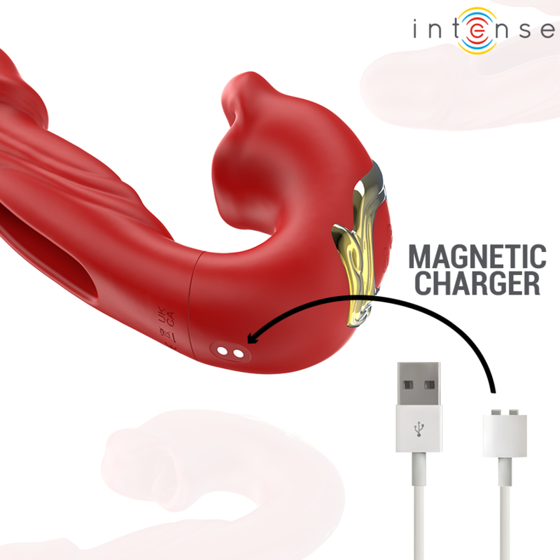 Vibratore con bocca Nathy doppio stimolante multifunzione rosso di Intense, immagine 7