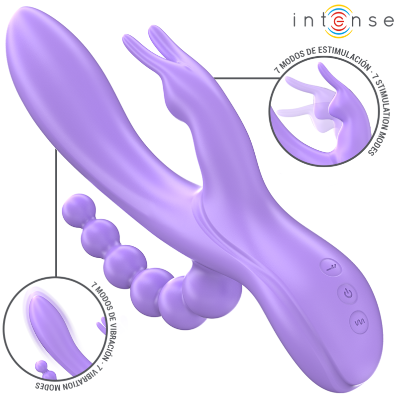Vibratore Miko triplo coniglio & stimolatore & anale 7 vibrazioni viola di Intense, immagine 2