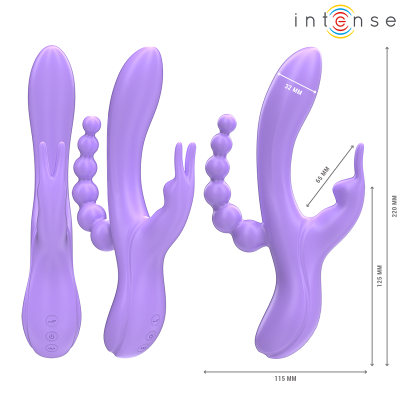 Vibratore Miko triplo coniglio & stimolatore & anale 7 vibrazioni viola di Intense, immagine 3
