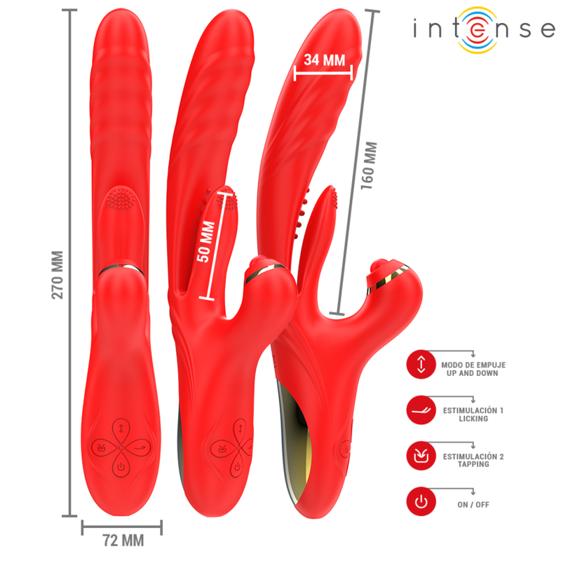 Vibratore multifunzione Rosalia 3 in 1 rosso di Intense, immagine 3