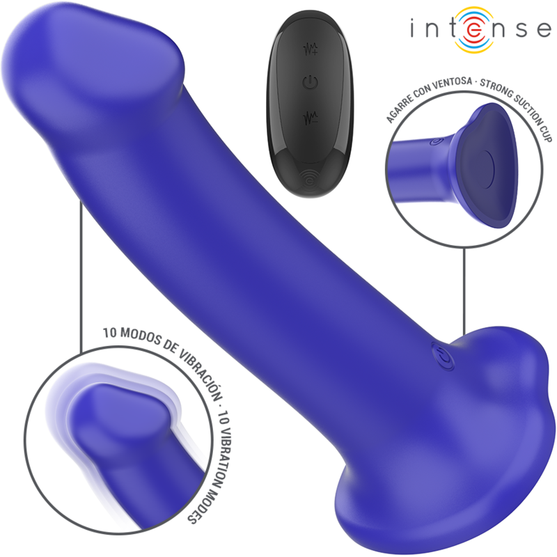 Vibratore victoria con ventosa 10 vibrazioni blu scuro telecomando di Intense, immagine 2
